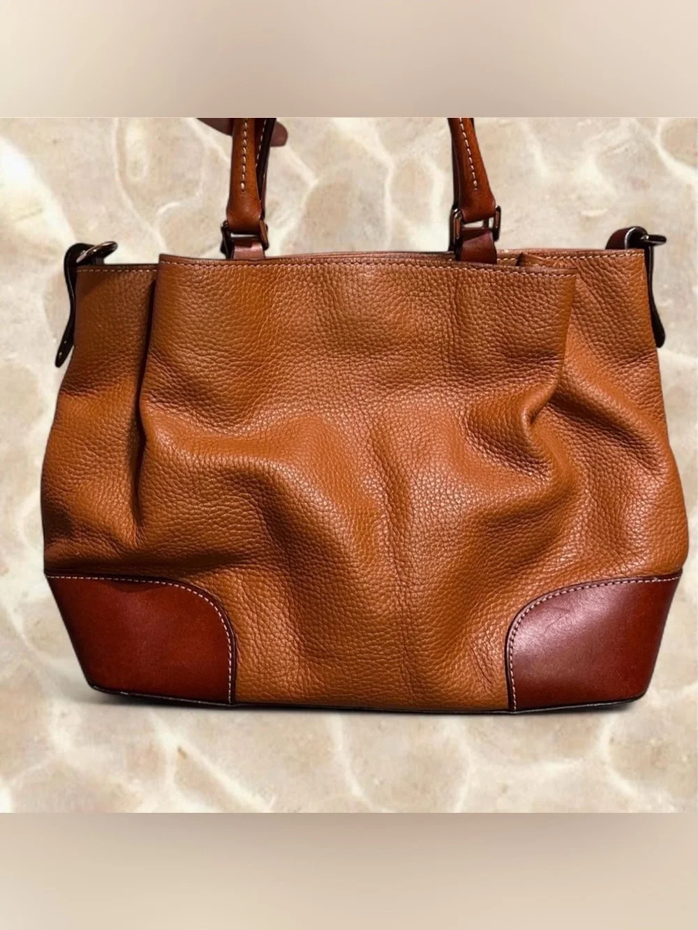 Dooney & Bourke Cognac Brown Pebbled Leather Shoulder Bag Brenna Satchel